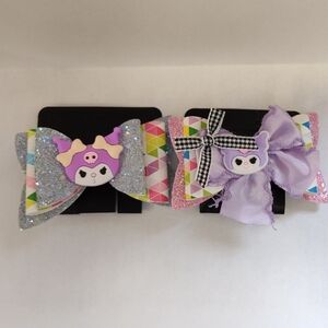 Set Of 2 Kuromi Glitter Bow Hair Clips for Kids